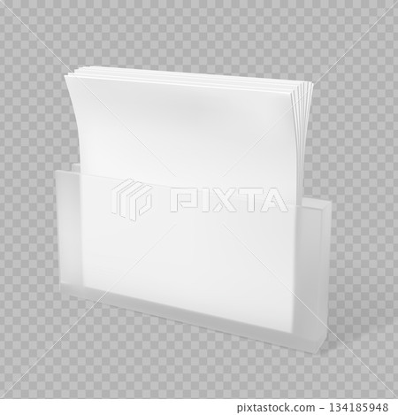 3D White square paper napkins in a transparent rectangular holder. 134185948