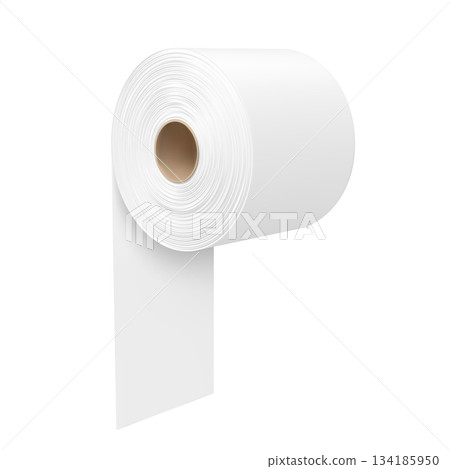 White toilet paper or hygiene tissue roll mock up, realistic 3D vector bathroom sanitary loo roll with carton spool tube 134185950