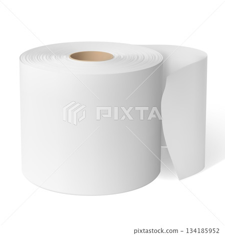 White 3D toilet paper roll icon, mockup, isolated background. White 3D toilet paper roll icon, mockup, isolated background. 134185952