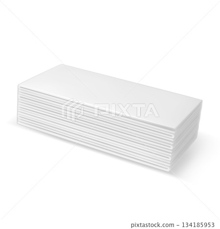 3D stack of folded white absorbent wipes isolated on a white background. 3D stack of folded white absorbent wipes isolated on a white background. 134185953