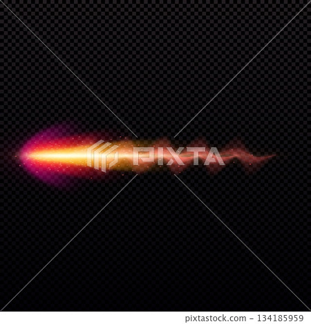 Gun shot with red fire and smoke effect, weapon firing blast wavy flame trail, vector realistic bullet shoot explosion Gun shot with red fire and smoke effect, weapon firing blast wavy flame trail, vector realistic bullet shoot explosion 134185959