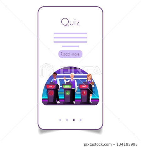 Kids TV Quiz show stage on the smartphone screen, vector cartoon intellectual game contest television broadcast Kids TV Quiz show stage on the smartphone screen, vector cartoon intellectual game contest television broadcast 134185995
