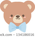 Cute Teddy Bear Face with Blue Bow Tie 134186016