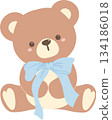 Cute Teddy Bear with Blue Bow Ribbon 134186018