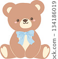 Teddy Bear Illustration with Blue Bow 134186019