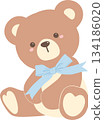 Illustration of a Teddy Bear with Blue Bow 134186020