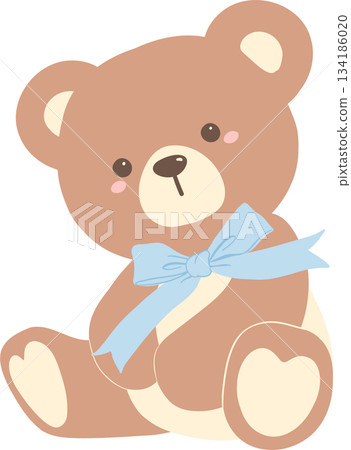 Illustration of a Teddy Bear with Blue Bow Illustration of a Teddy Bear with Blue Bow 134186020