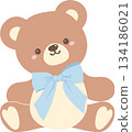 Cartoon Teddy Bear with Blue Bow 134186021