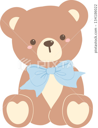 Cute Teddy Bear with Blue Bow 134186022