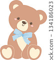 Cute Teddy Bear with Blue Bow Cartoon 134186023