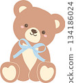 Cute Teddy Bear with Blue Ribbon Bow 134186024
