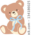 Cute Brown Teddy Bear with Blue Bow 134186025