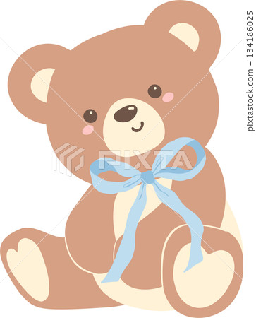 Cute Brown Teddy Bear with Blue Bow 134186025