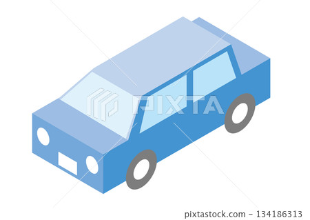 簡單可愛的藍色汽車等距插圖 簡單可愛的藍色汽車等距插圖 134186313