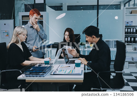 Multiracial business people having meeting Multiracial business people having meeting 134186506