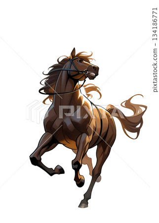 棕色馬站立的插圖（透明PNG格式） 134186771