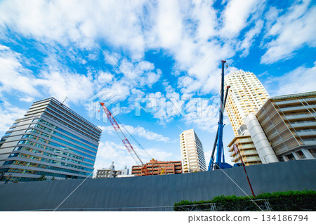 東京市中心的建築工地和起重機 [城市景觀] 134186794