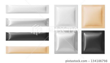 Sachet package pouch mockup set with foil bag 134186798