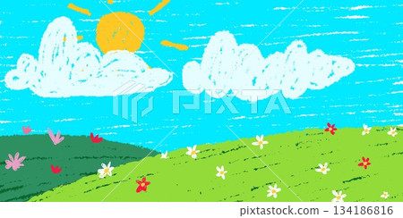 Crayon chalk painting in kid pastel style 134186816