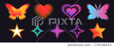 Neon blur stickers set on transparent background 134186818