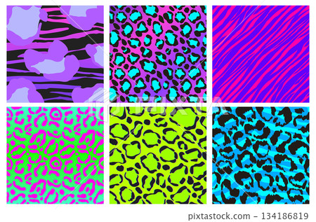 Psychedelic seamless animal patterns set Psychedelic seamless animal patterns set 134186819