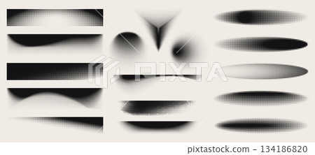 Halftone dot pattern set with gradient fade effect Halftone dot pattern set with gradient fade effect 134186820