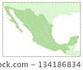 "Mexico" from a framed blank map of the world drawn in shades of green. 134186834