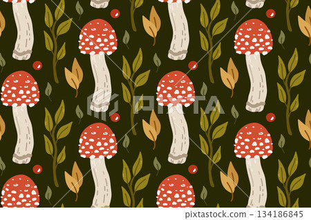 Botanical seamless pattern with fly agaric Botanical seamless pattern with fly agaric 134186845
