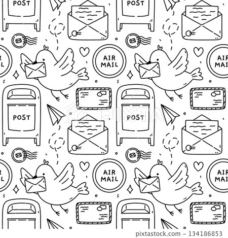 Seamless hand-drawn postal pattern 134186853
