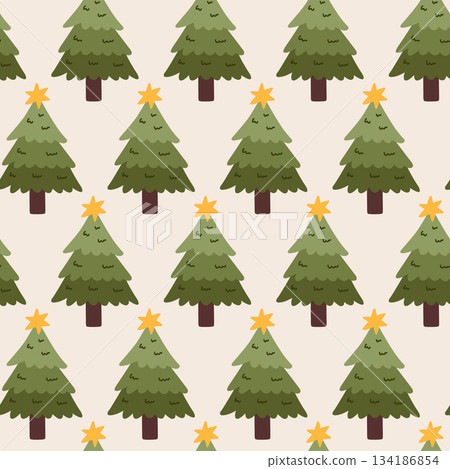 Cute festive pattern with Christmas trees 134186854