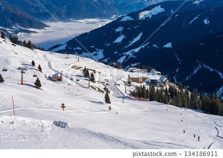 Kaprun, Austria Alps Skiing Adventure on Pristine Slopes in the Austrian Alps. Winter Recreation 134186911