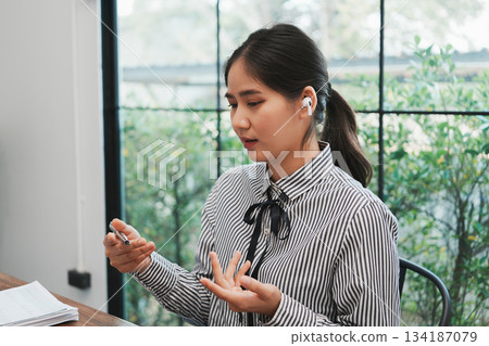 Overjoyed businesswoman happy for successful work. Overjoyed businesswoman happy for successful work. 134187079
