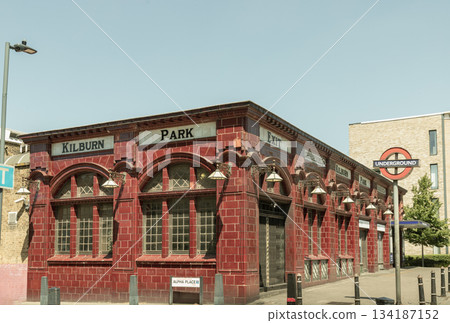 A distinctive British Art Nouveau architecture of Kilburn Park Underground Station within the London Borough of Brent. A distinctive British Art Nouveau architecture of Kilburn Park Underground Station within the London Borough of Brent. 134187152