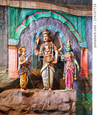 Colorful Hindu Deities Statues inside Batu Caves Temple, Kuala Lumpur, Malaysia Colorful Hindu Deities Statues inside Batu Caves Temple, Kuala Lumpur, Malaysia 134187718