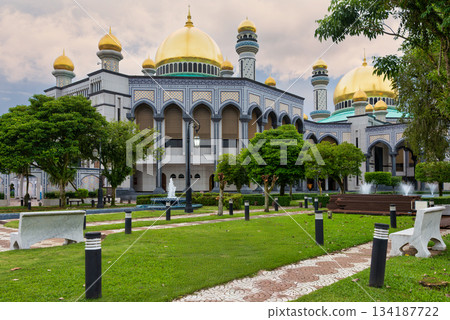 Grand Interior of Jame Asr Hassanil Bolkiah Mosque featuring Golden Dome and Ornate Details, Bandar Seri Begawan, Brunei Grand Interior of Jame Asr Hassanil Bolkiah Mosque featuring Golden Dome and Ornate Details, Bandar Seri Begawan, Brunei 134187722