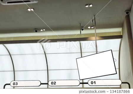 Security cameras and Mock up of blank LED on a ceiling. 134187866