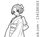 身穿和服的女孩的動漫風格彩色書插圖 134188163