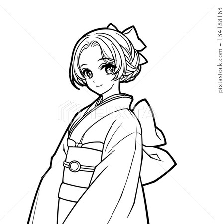 身穿和服的女孩的動漫風格彩色書插圖 134188163