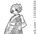 身穿和服的女孩的動漫風格彩色書插圖 134188164