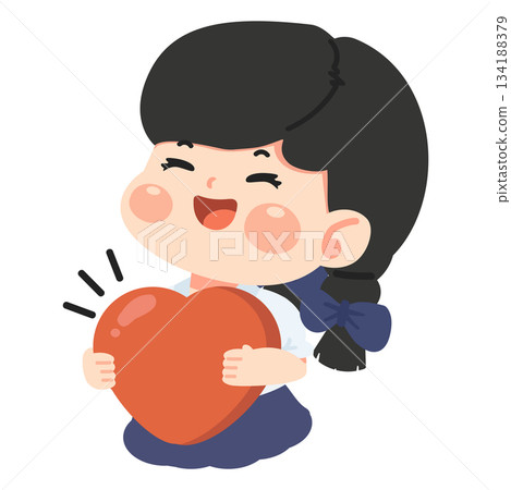 Illustration of Smiling Girl Holding Heart 134188379