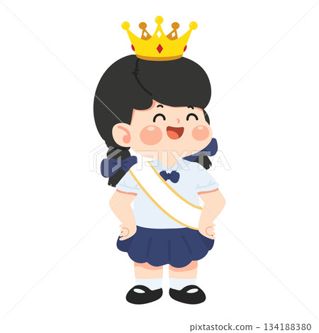 Cartoon Girl Wearing Crown and Sash Illustration Cartoon Girl Wearing Crown and Sash Illustration 134188380