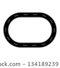 Oval racetrack loop dashed lines black road vector motion path 134189239
