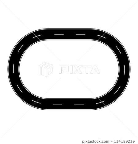 Oval racetrack loop dashed lines black road vector motion path 134189239