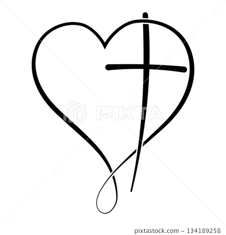 Christian love symbol heart cross minimal faith line art Christian love symbol heart cross minimal faith line art 134189258
