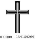Geometric layered Christian cross labyrinth outline with bold symmetrical modern 134189269