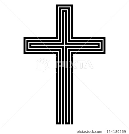 Geometric layered Christian cross labyrinth outline with bold symmetrical modern Geometric layered Christian cross labyrinth outline with bold symmetrical modern 134189269