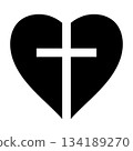 Black heart split with white cross symbol faith love healing 134189270