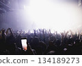 Bright stage lights and cheering crowd 134189273