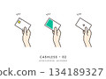 Image illustration set of hands holding credit cards and transportation IC cards 134189327