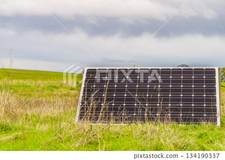 Portable solar photovoltaic panel outdoors Portable solar photovoltaic panel outdoors 134190337